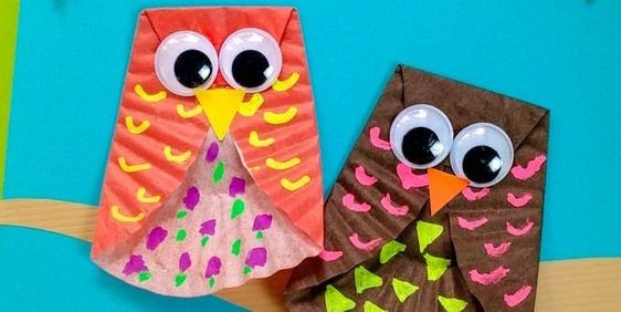 Owls made out of cupcake liners