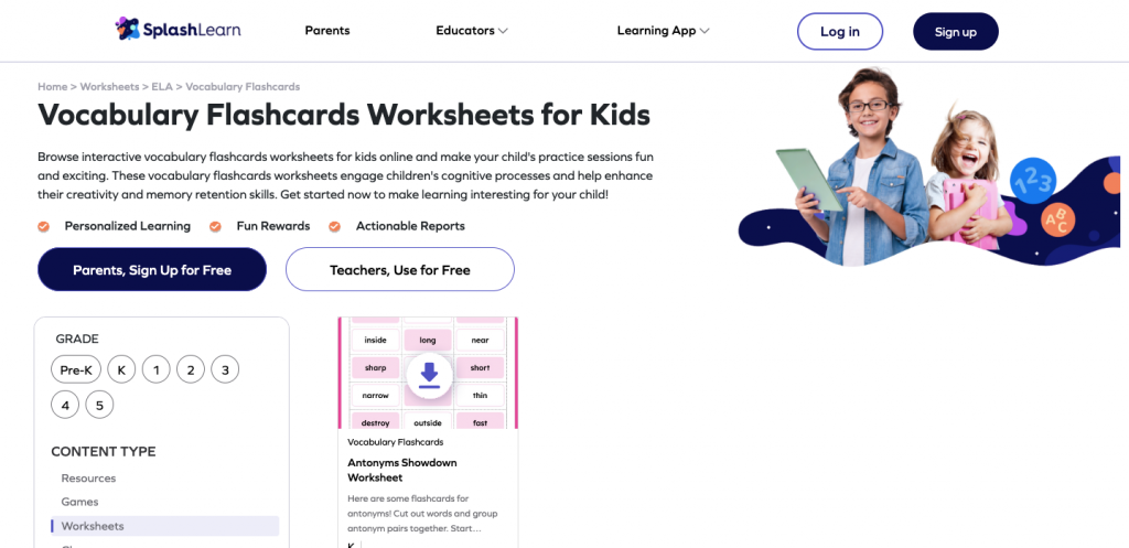 Vocabulary Flashcards worksheet for Kids