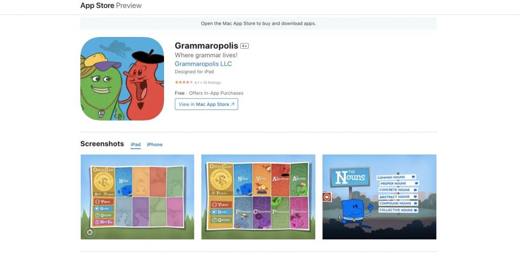 App store page of Grammaropolis