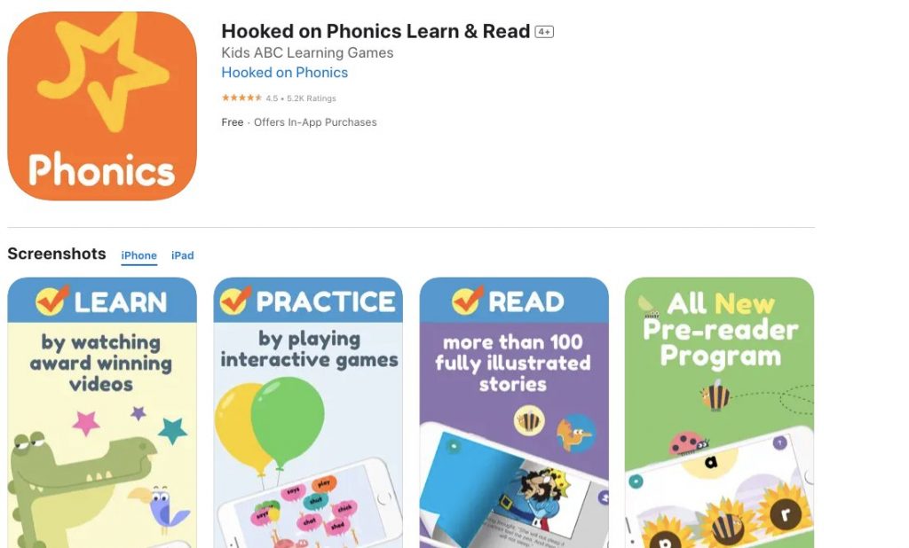 App store page of Hooked on Phonics