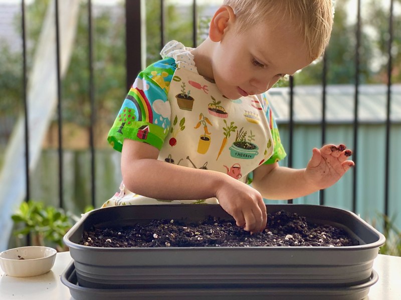 Kid planting seeds