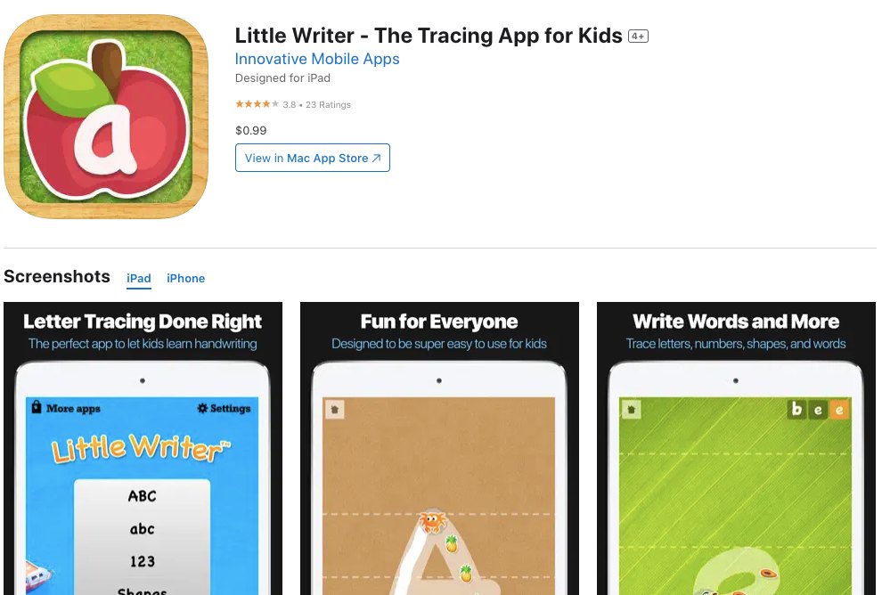 app store page of Little Writter