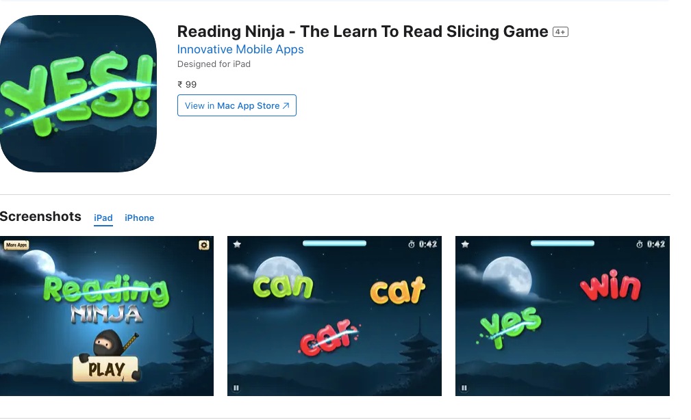 App store page of'Reading Ninja'