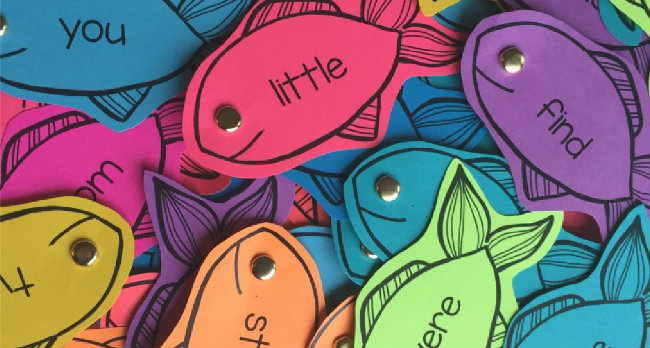 Sight words written on fish craft