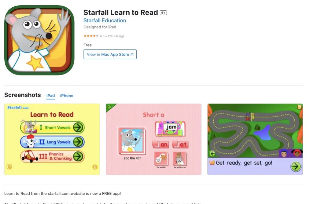 App store page of Starfall Learn