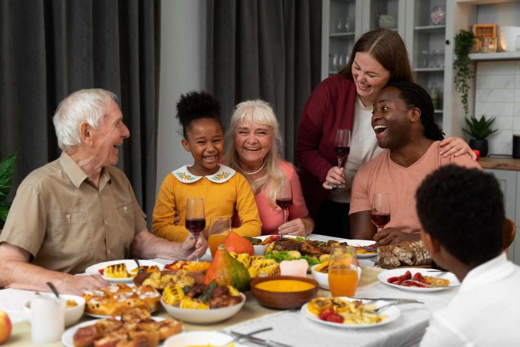 Family having thanksgiving dinner