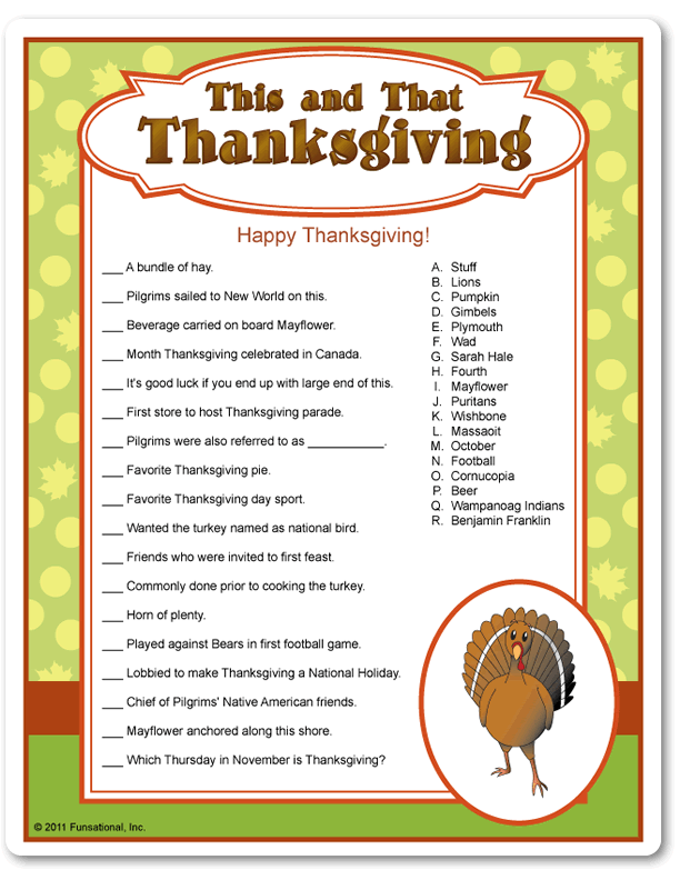 A thanksgiving trivia worksheet