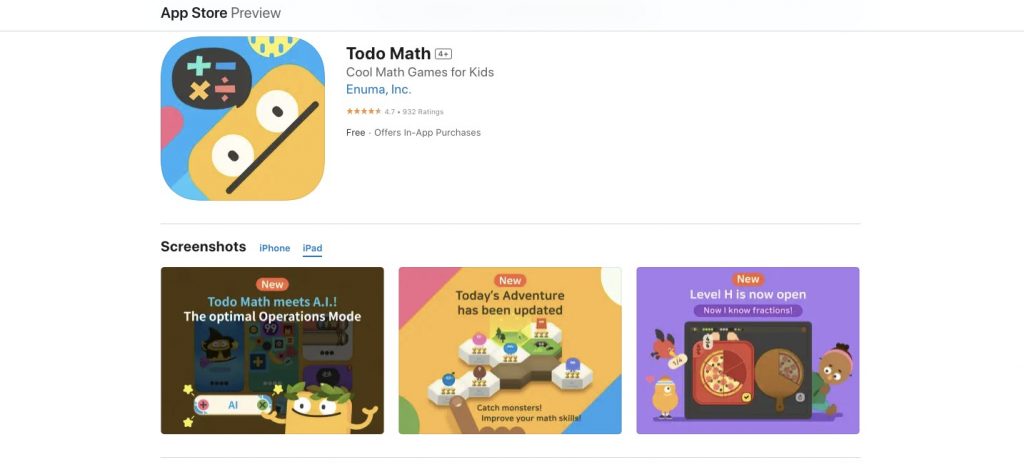 App store page of Todo Math