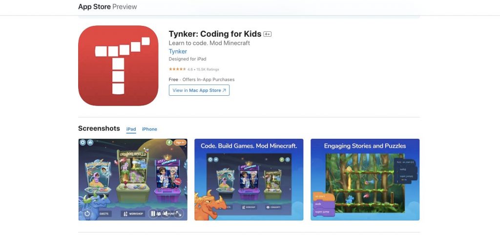 App store page of Tynker