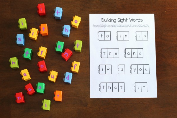 Blocks and sight word worksheet