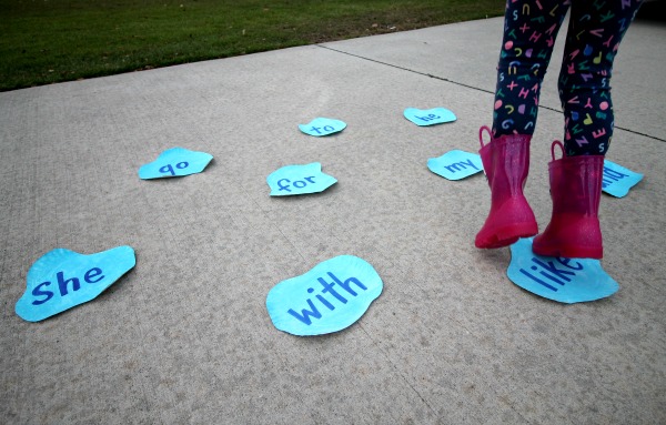 Kid jumping on sight words