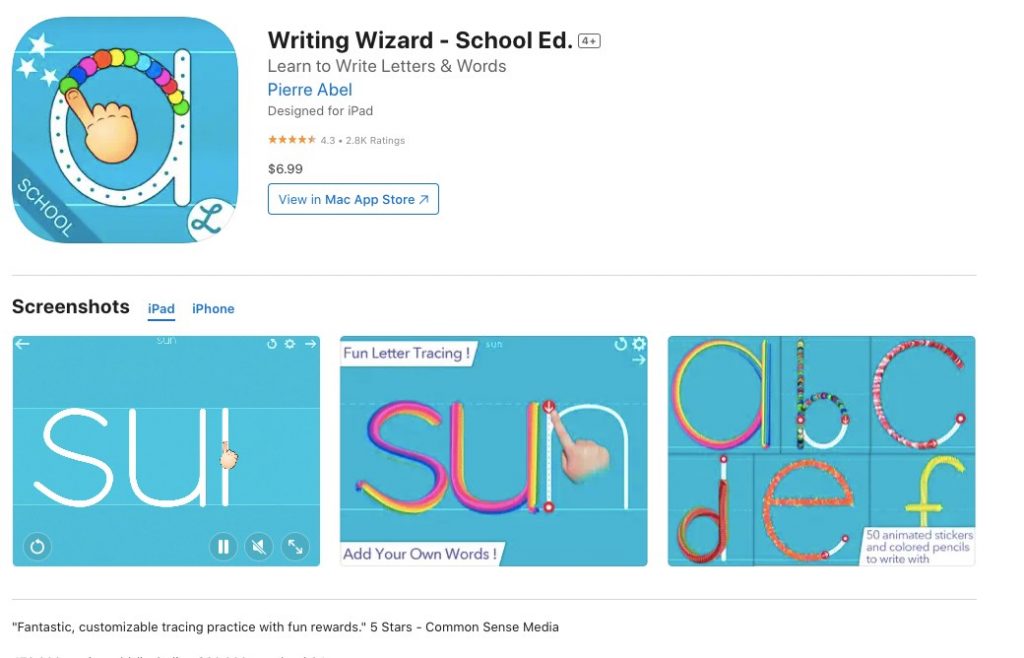 App store page of Writing Wizard