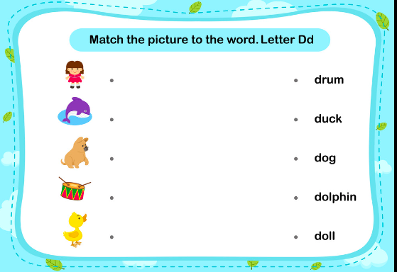 Letter D word matching worksheet