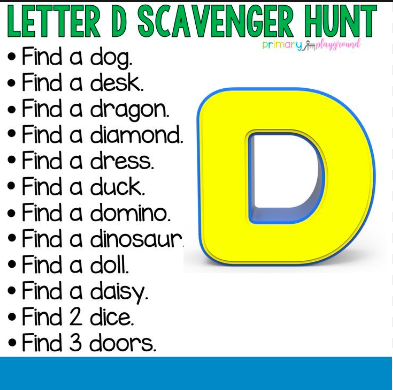 Letter D scavenger hunt list