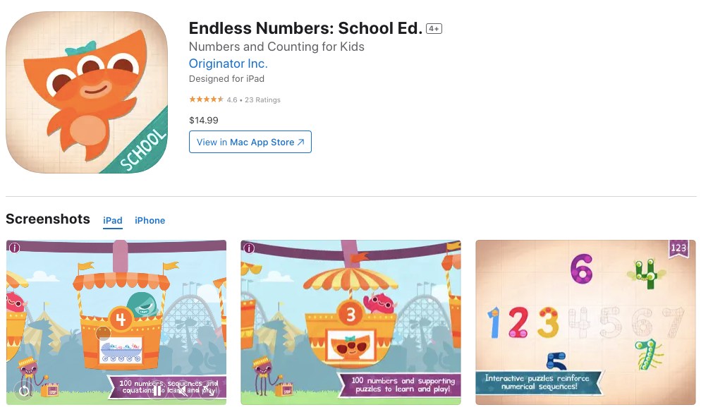 App store page of Endless Numbers