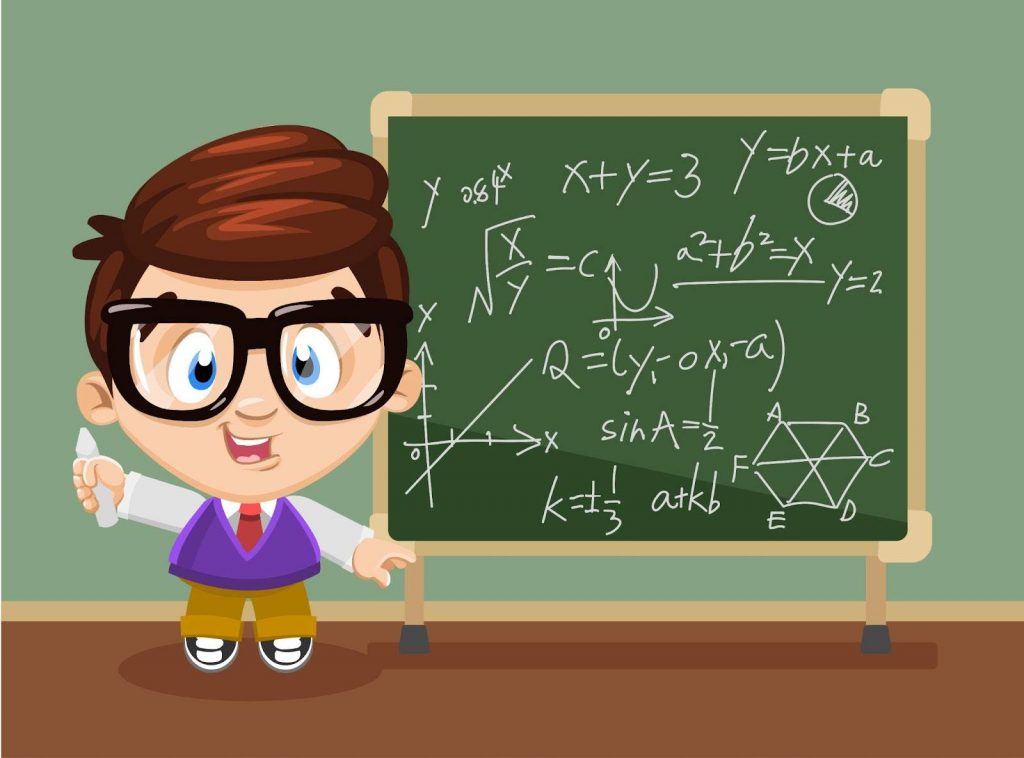 Illustration of a kid and math problem on the board