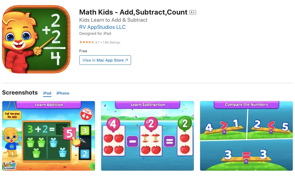 App store page of Math Kids