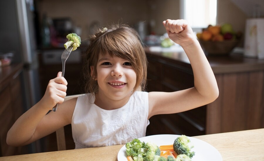 A girl eating her food