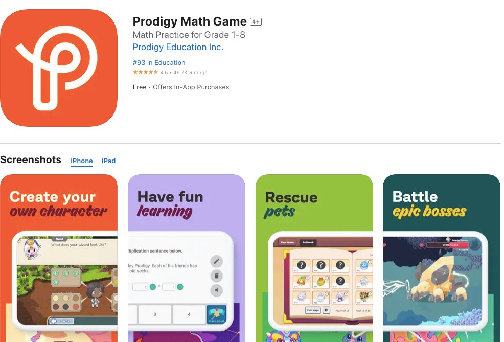App store page of Prodigy