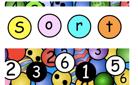 Sort and numbers written on colorful background