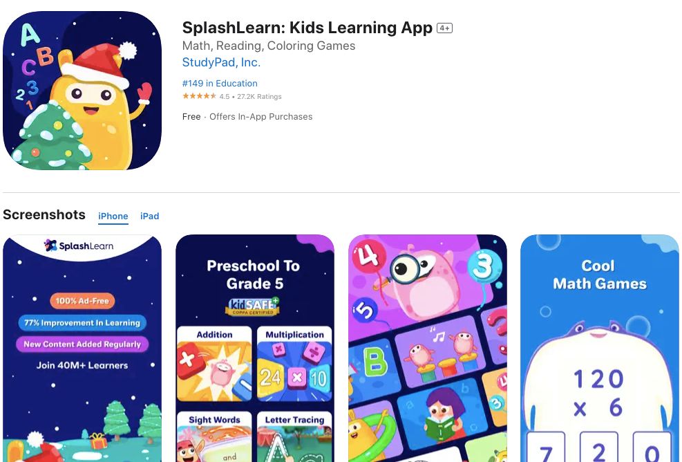 App store page of SplashLearn