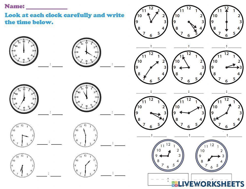 Time telling quiz sheet