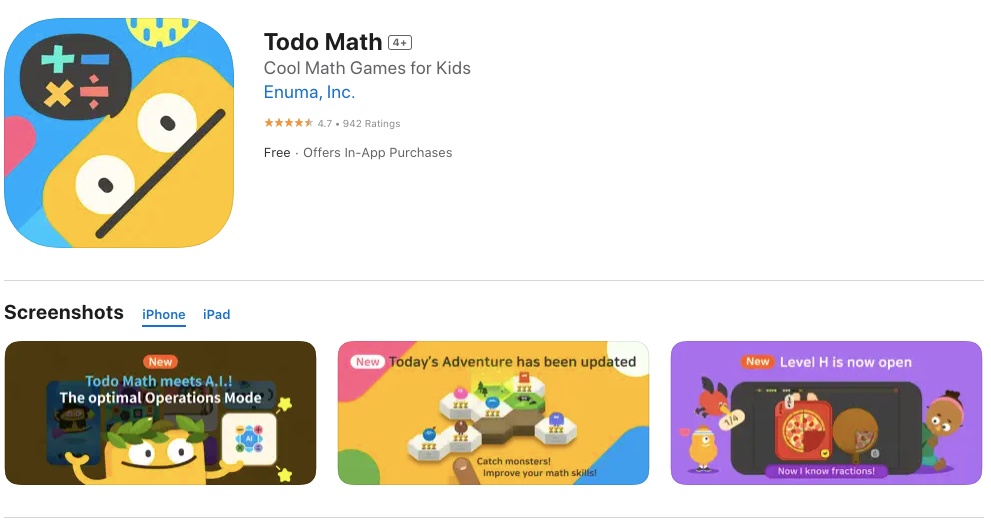 App store page of Todo Math