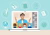 Vector image of teacher and kids in a remote class