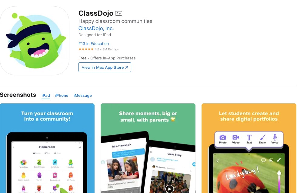 Appstore page of ClassDojo