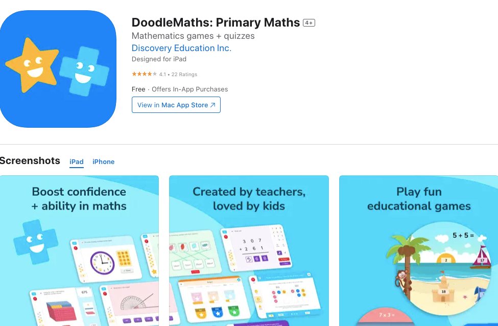 Appstore page of Doodlemaths
