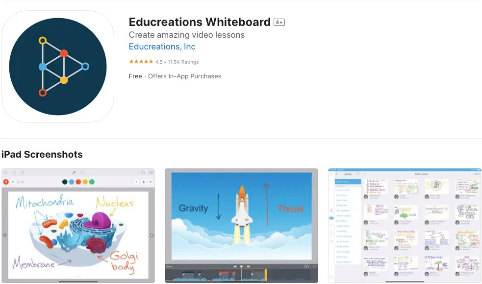 Appstore page of Educreations