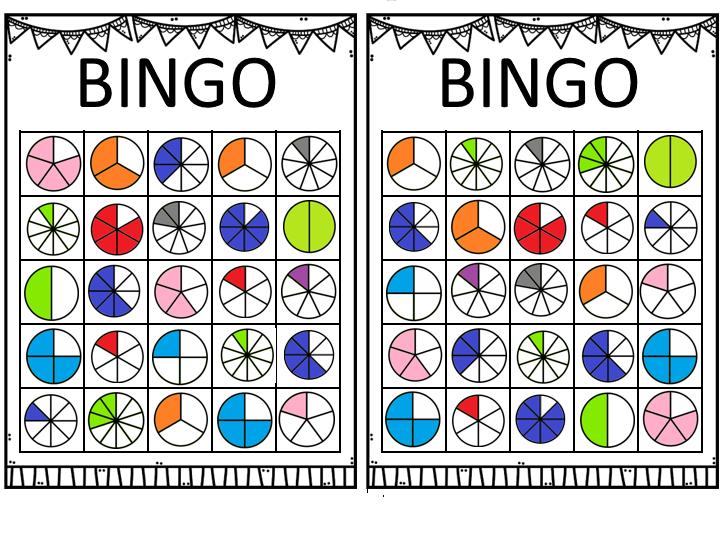 Fraction bingo worksheet