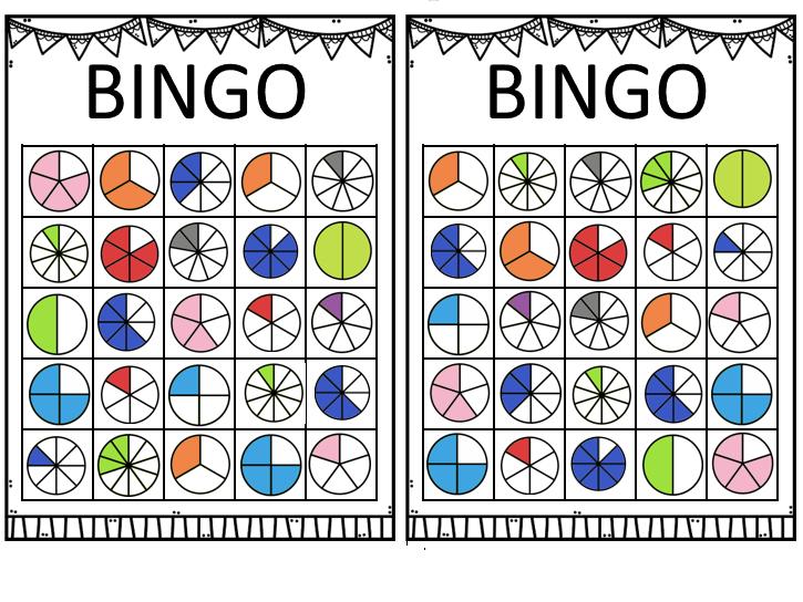 Fraction bingo worksheet