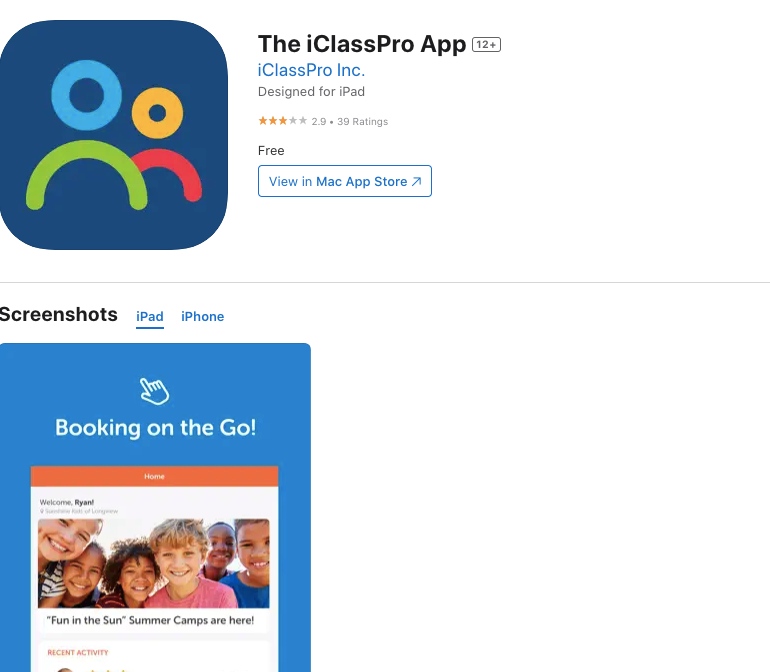 App store page of iClassPro