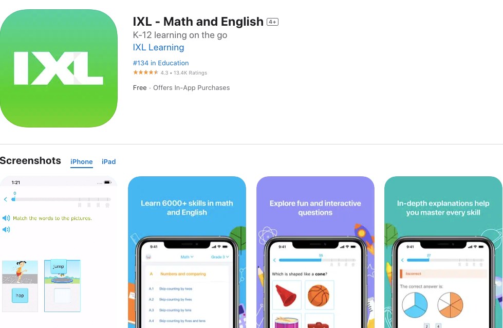 Appstore page of IXL