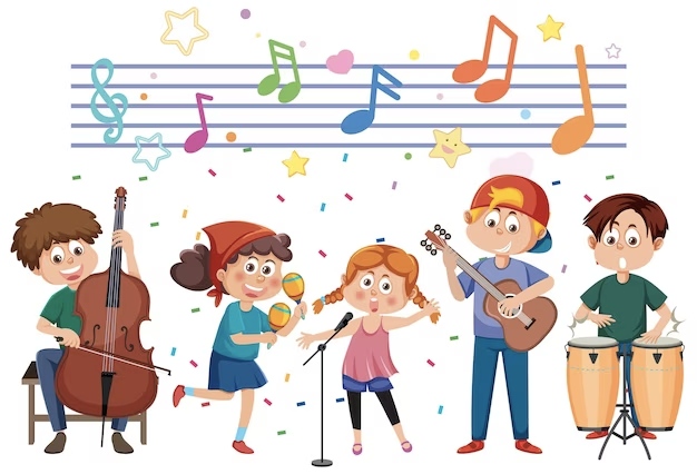 Vector image of kids playing instruments
