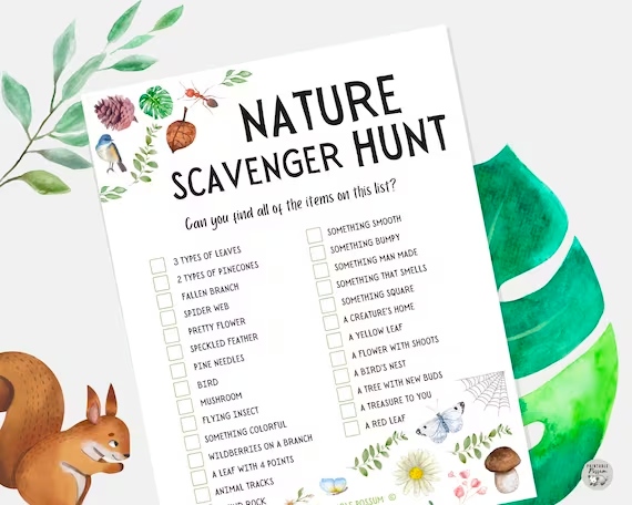 A nature scavenger hunt list