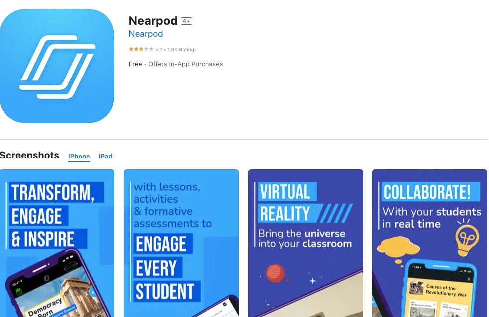 Appstore page of Nearpod