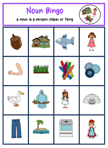A noun bingo worksheet