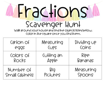 Fraction scavenger hunt worksheet