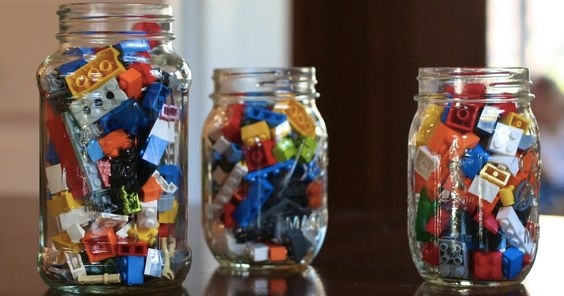 Jar of different LEGO bricks