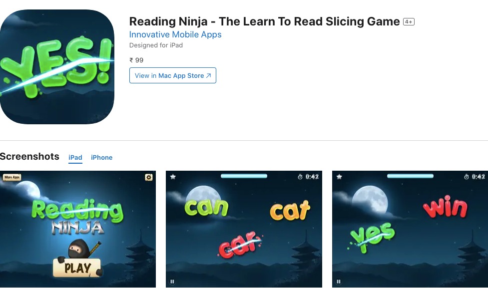 Appstore page of Reading Ninja