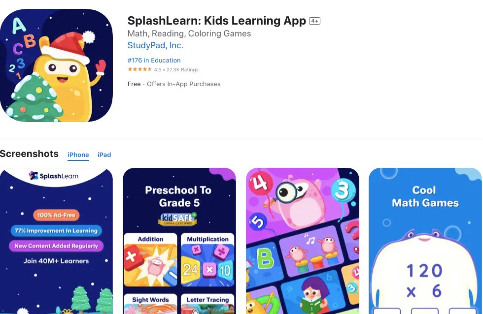 Appstore page of SplashLearn