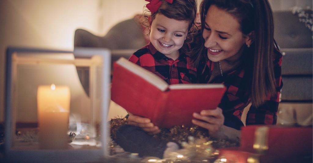 Mother reading story with child