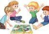 Vector image of kids playing board games