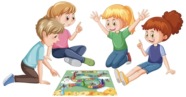 Vector image of kids playing board games