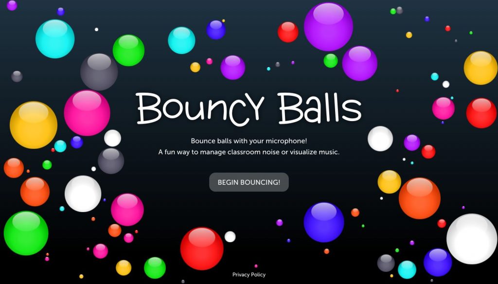 Website homepage of Bouncy Balls