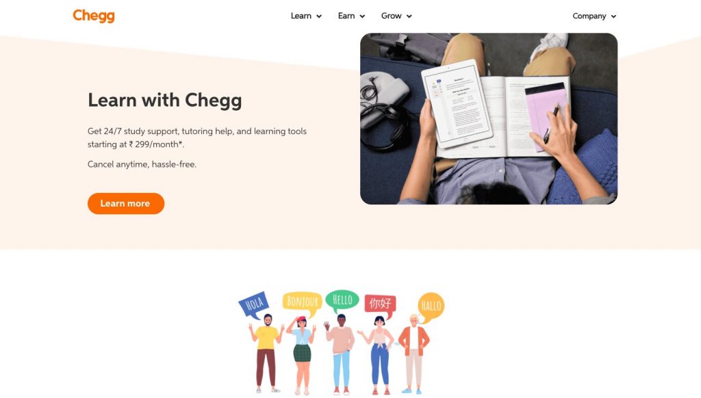 Homepage of Chegg Tutors