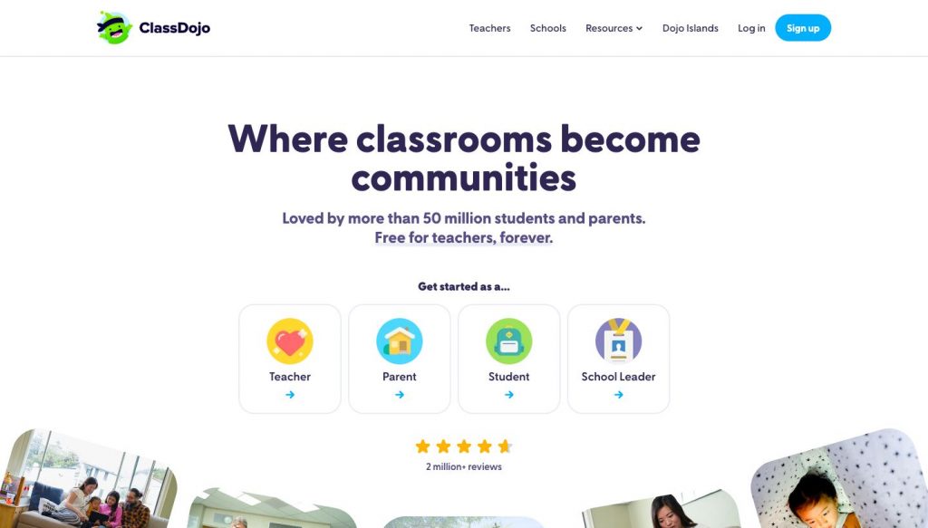 Website homepage of ClassDojo