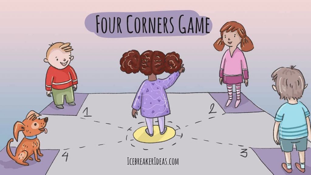 Vector graphics of kids playing four corners